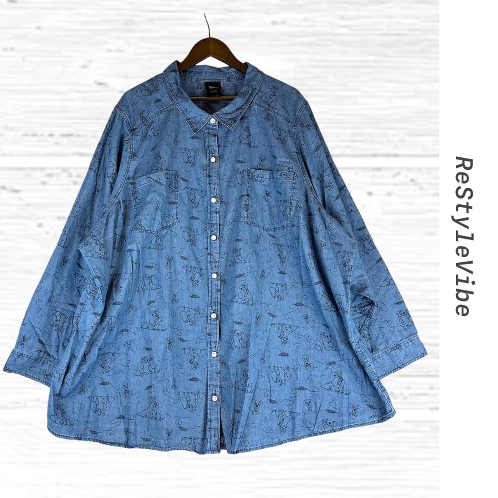 TORRID X DISNEY Women’s Size 6X Shirt Top Button Down Denim Chambray Lady Tramp